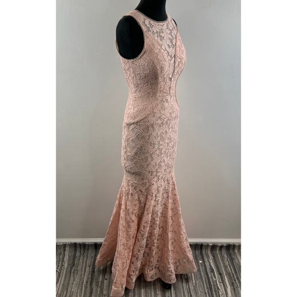 AQUA Lace Mermaid Gown SZ 6 Bridesmaid Prom Dusty Pink Nude Dress - Picture 8 of 10